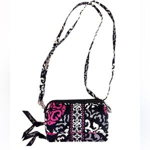 Vera Bradley Wallet Black White Pink Grey Lanyard Crossbody NWOT